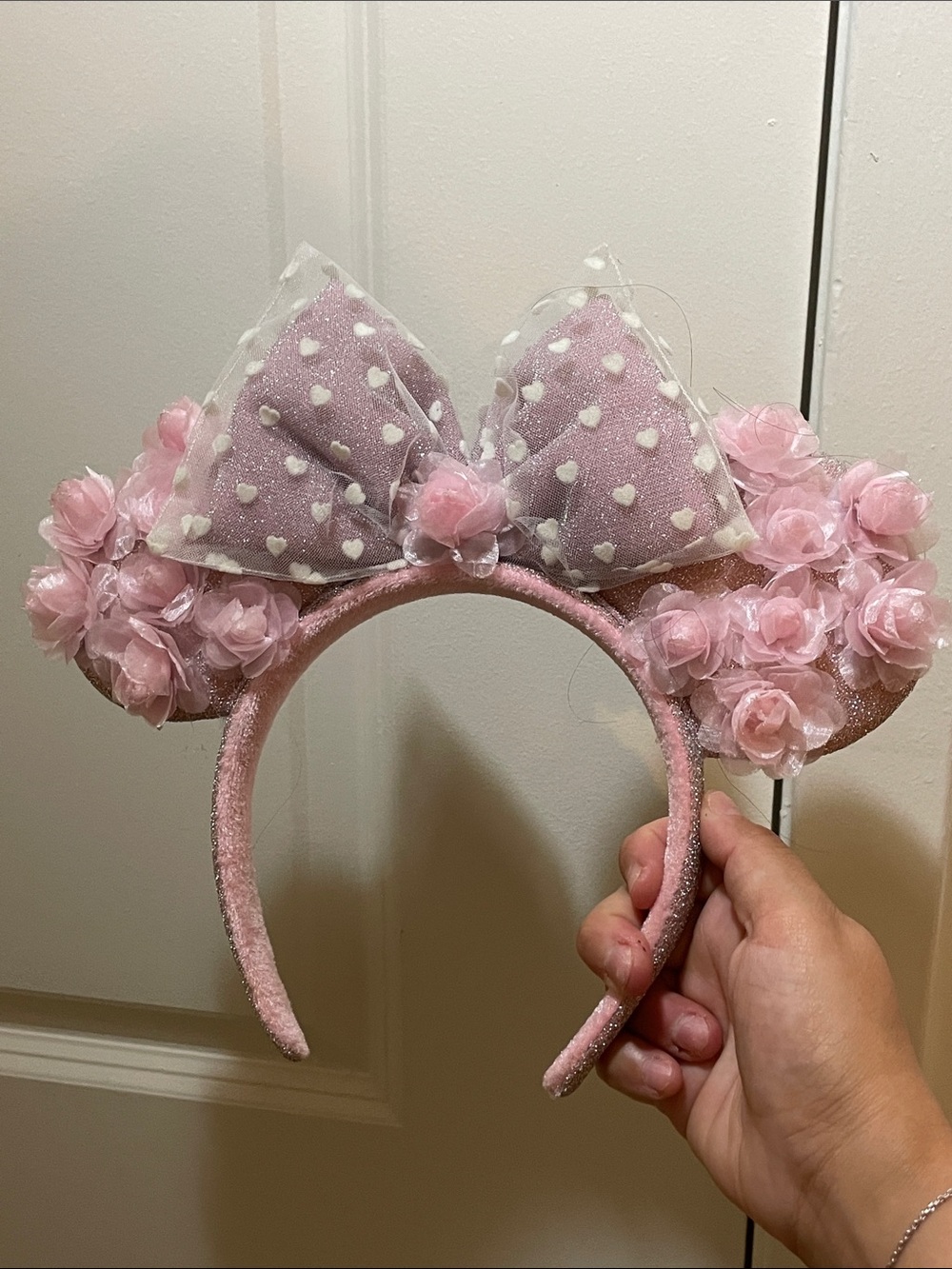 Disney Pink Floral Polka Dot Minnie Ears Headband